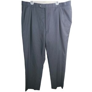 Perry Ellis Mens Wool Blend Pleated Pinstripe Dress Pants Charcoal Gray 46x30